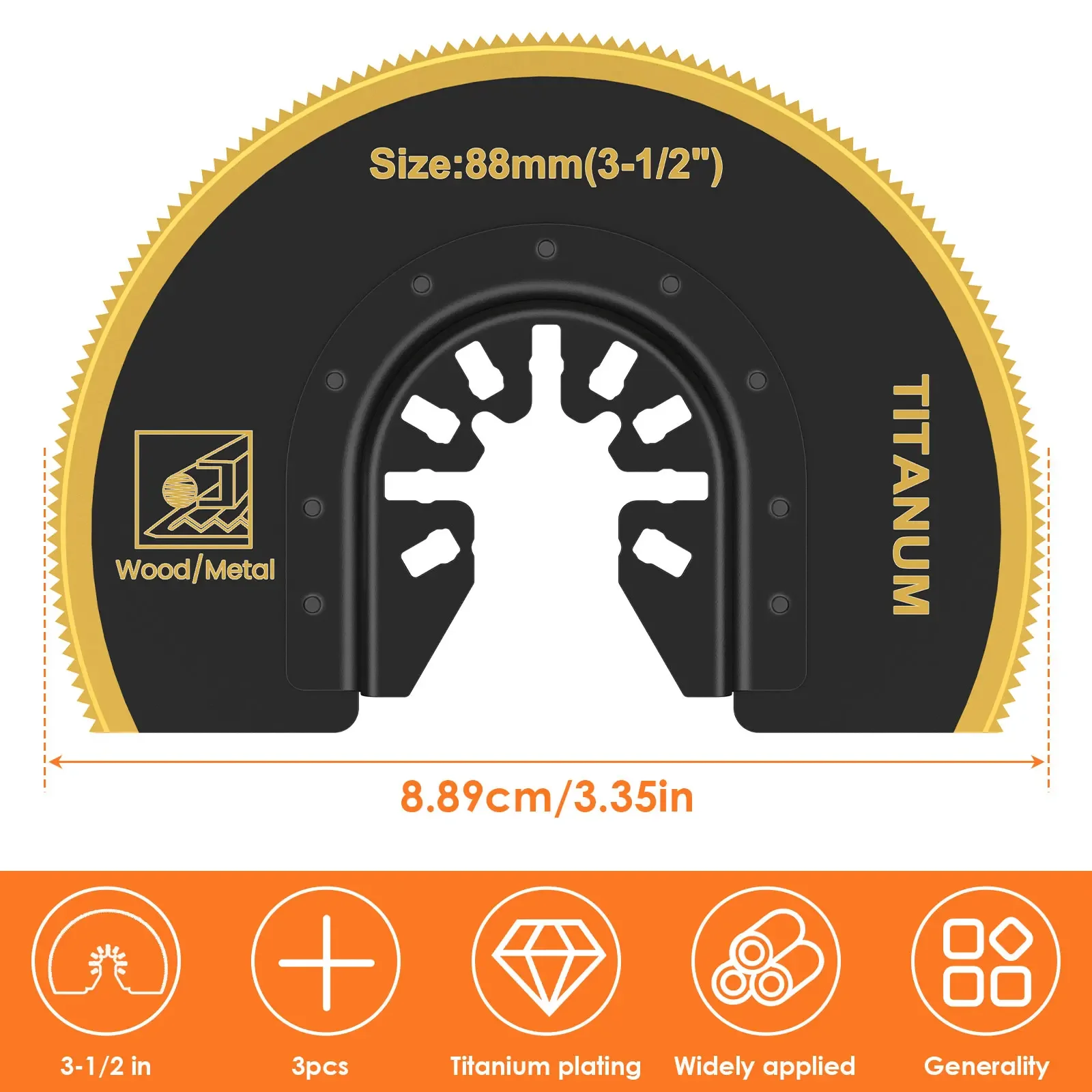 3 ชิ้น/เซ็ตใบเลื่อย Bi-metal ไทเทเนียมเคลือบ Multitool ใบมีดครึ่งวงกลมสําหรับไม้พลาสติกโลหะตัดใบเลื่อย