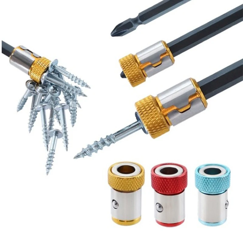 3pc 1/4 Batch Head Magnetic Coil Batch Nozzle Color Metal Screwdriver Head Positioning Magnetizer Steel Sleeve Tool
