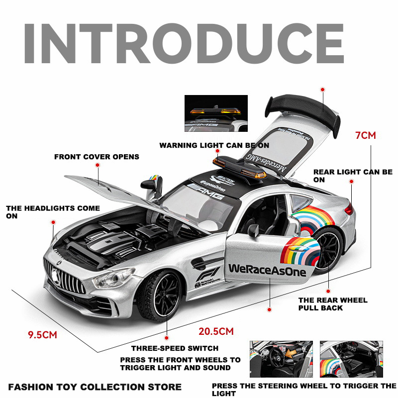 1:24 bens gtr segurança liga modelo de carro diecasts brinquedo com som e luz veículos decoração brinquedos para crianças presente