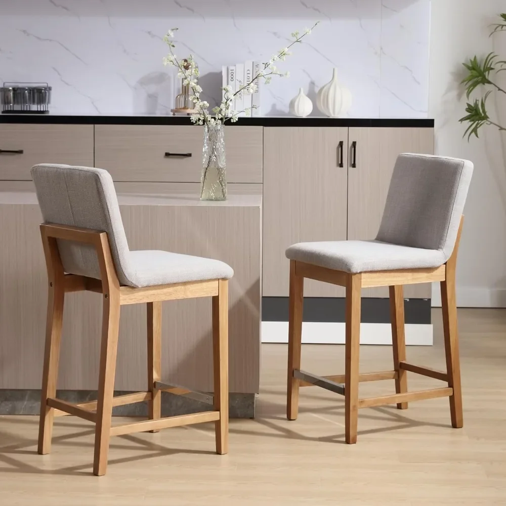 26 Inch Counter Height Bar Stools Set of 2, Upholstered Stools for Kitchen Counter with Back Support Rustic Wooden