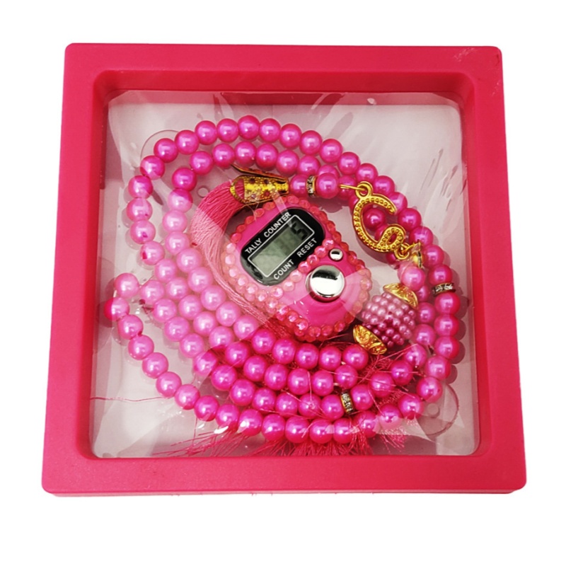 Conjunto de oração muçulmana com caixa de presente orar para 99 pulseiras frisadas anel de contador de dedo reajustável eid al-fitr presentes de oração