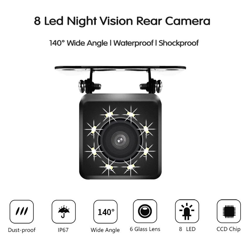 Car Rear View Camera 4/8/12 LED Night Vision Reversing Wide-angle Waterproof HD Reversing Image Universal Support Display