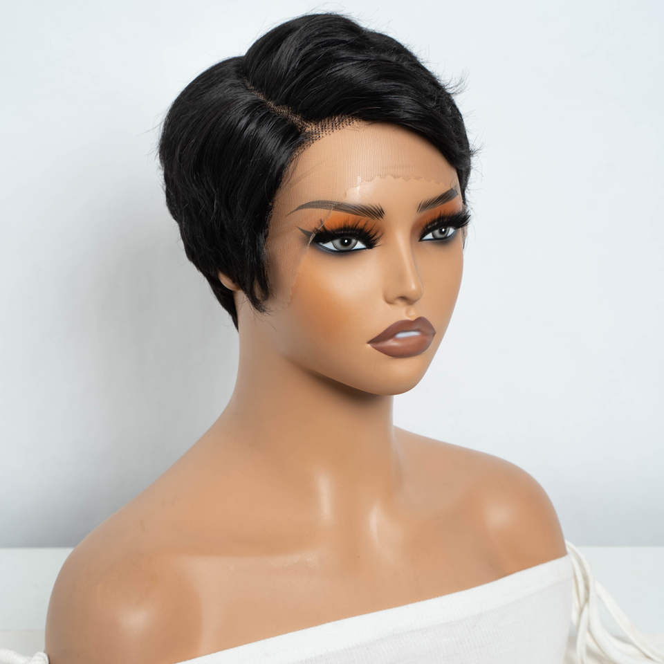 Lekker court coupe lutin 13X1 partie dentelle avant 100% perruque de cheveux humains pour les femmes prêt à porter brésilien Remy cheveux couleur perruque droite