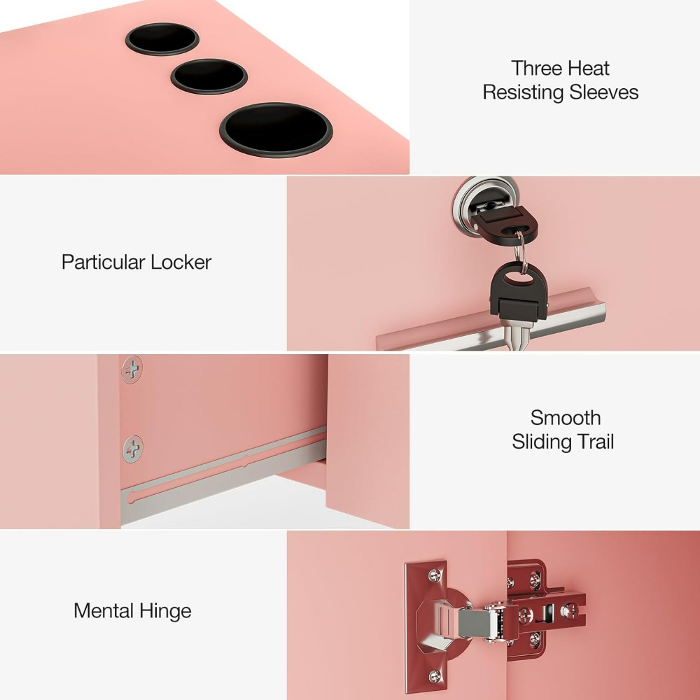 Wall Mount Barber Stations, Hair Styling Equipement Set with a Storage Cabinet, 2 Drawers and a 3 Tier Shelf w/Glass Door