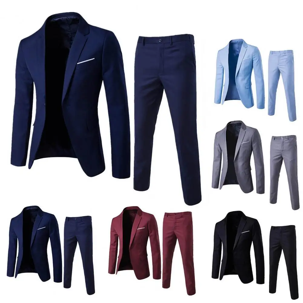 1 Juego de traje de moda para hombre, traje Formal antideformación con cuello vuelto, conjunto de traje de un botón de Color puro, uso diario