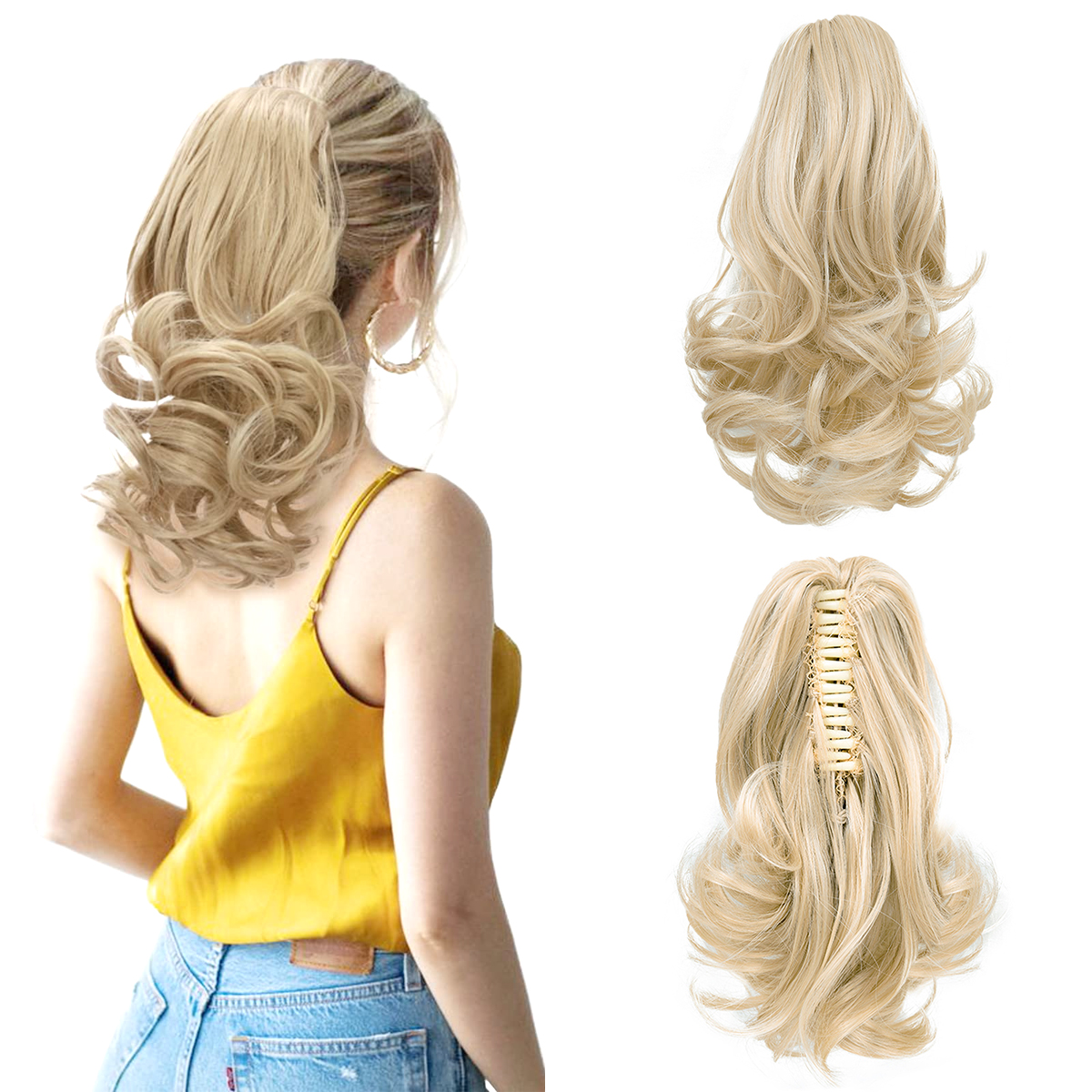 Extensiones de cabello de cola de caballo ondulada corta de pelo sintético, Clip de garra de 12 ", extensión de cabello de cola de caballo sintética para mujeres