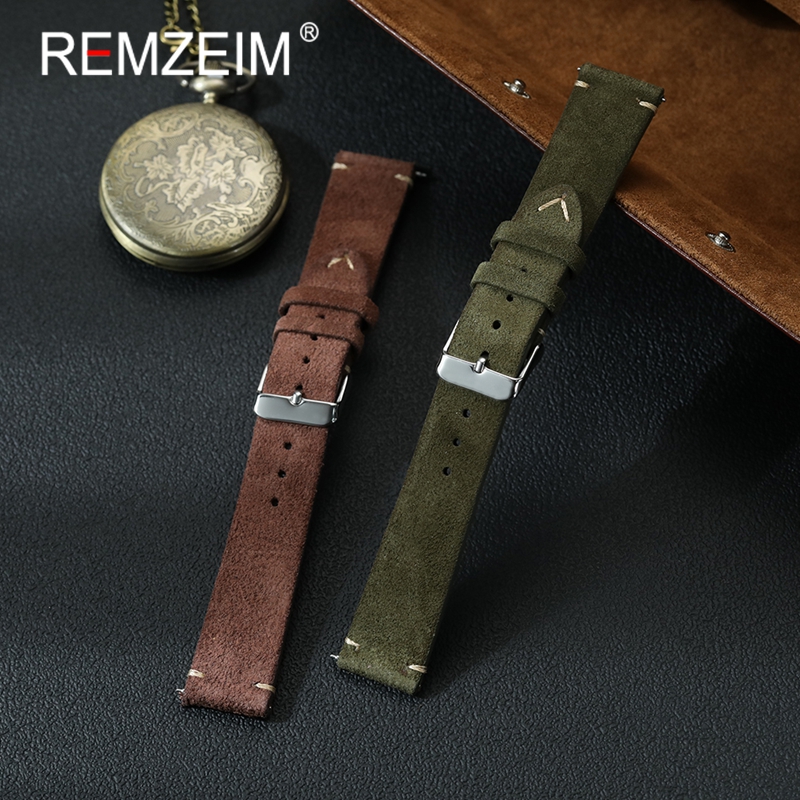 Women Men Handmade Watch Strap 18mm 20mm 22mm Smartwatch Band Quick Release Vintage Suede Leather Wrist Bracelets