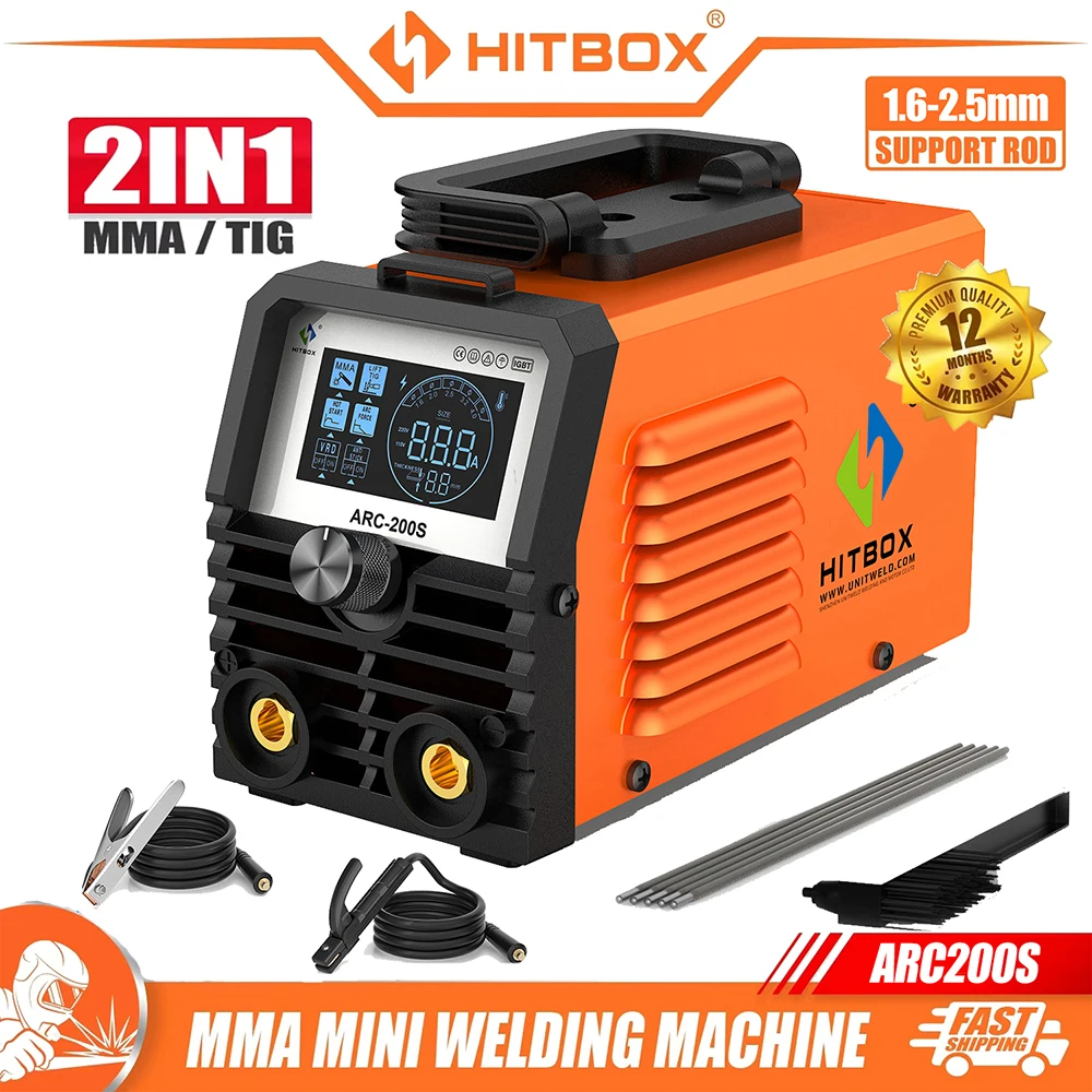 HITBOX ARC200D Schweißgerät 2 in 1 ARC MMA LIFT WIG MINI IGBT Inverter LED Digitalanzeige Tragbares Heimschweißgerät 220V 10-200A