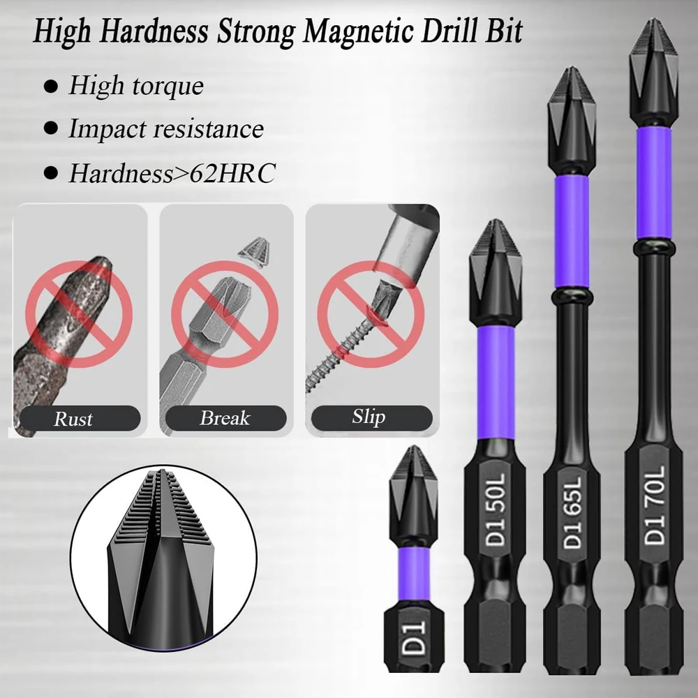 Set di punte per cacciavite magnetico PH Cacciavite a croce Set di utensili elettrici per trapano in acciaio legato antiscivolo Accessori per strumenti di carpenteria per viti