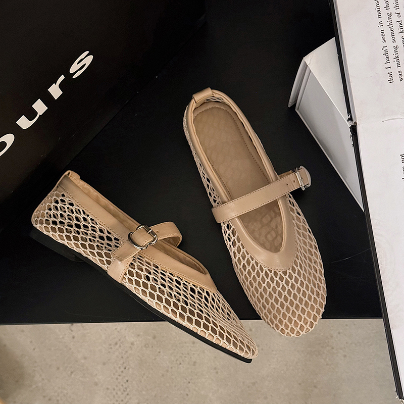 Женские туфли на плоской подошве с круглым носком, дизайнерские повседневные трендовые дышащие балетки, женские пляжные сандалии на полой подошве, обувь Мэри Джейн, новинка 2023 года