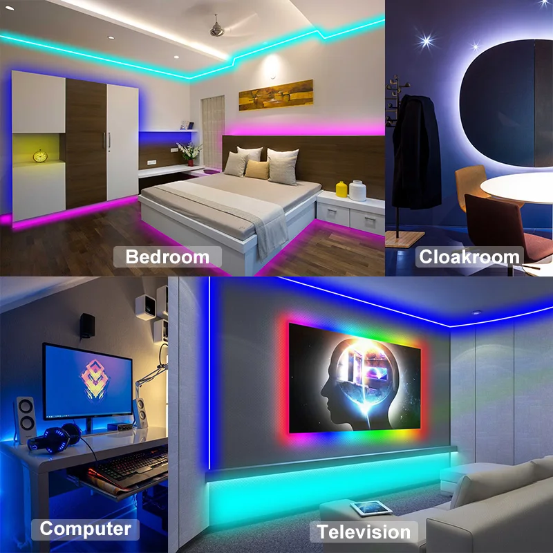 1M-30M USB LED Strip Lights 5050 RGB APP Control Color Changing Lights with 24 Keys Remote Mode for Room Decoration Bluetooth TV
