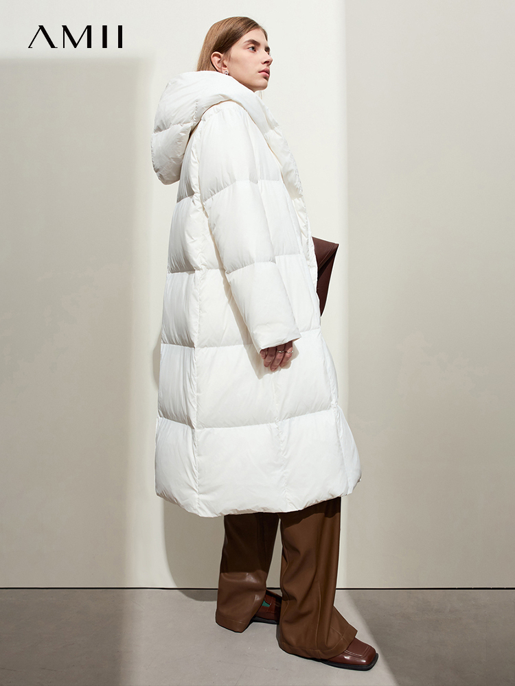 AMII минималистичный пуховик 2025 года, женское зимнее теплое длинное пальто-пуховик, легкая толстая качественная модная верхняя одежда 12324060