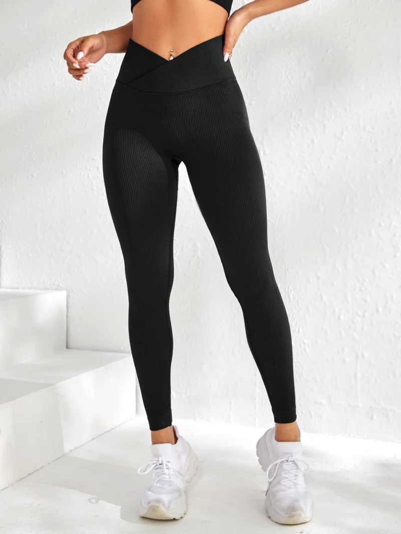 ผู้หญิงกีฬาLeggings V-เอวพีชก้นกางเกงออกกําลังกายยกสะโพกและเอวสูงกางเกงโยคะแน่น