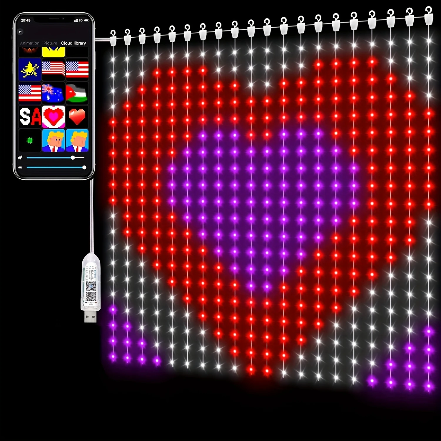 Luci per tende intelligenti USB 400LED Controllo APP Cambia colore Luci a LED Musica sincronizzazione Luci a corda fai-da-te per la decorazione natalizia
