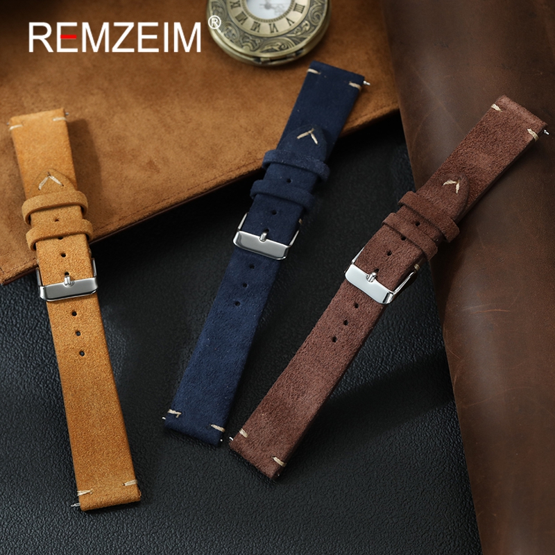 Women Men Handmade Watch Strap 18mm 20mm 22mm Smartwatch Band Quick Release Vintage Suede Leather Wrist Bracelets