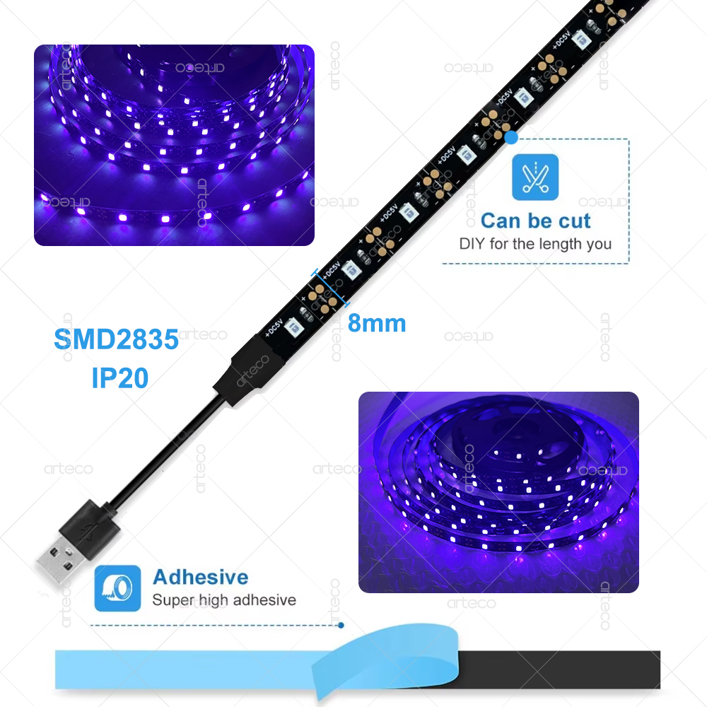 USB UV LED Strip Light Glow in Dark Led Blacklight 385-400nm Lampada UV ultravioletta per Halloween Fluorescenza Party Neon Poster