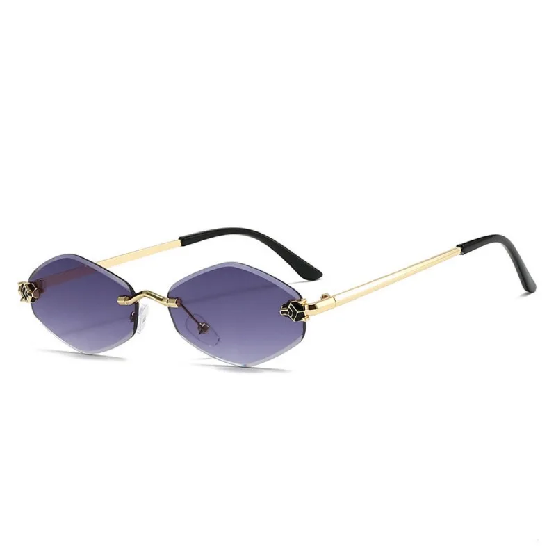 Frameless Cut Edge Sunglasses Diamond Shaped Personalized Leopard Sunglasses UV Resistant Small Frame UV400 Sunglasses New