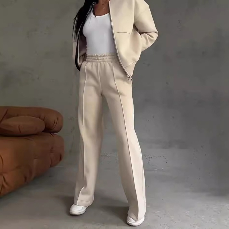 女性の秋のソリッドカラーのスポーツウェアトラックスーツカジュアルジッパートレーナーコートとストレートパンツセット冬長袖 2 個スーツ