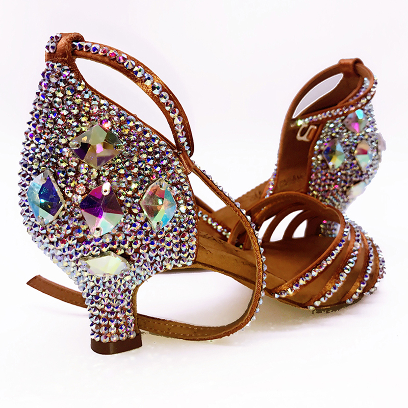 Zapatos de baile latino con diamantes de imitación para niñas, zapatos de baile latino con fondo suave, SALSA para adultos, zapatos de salón latino con diamantes de Salsa