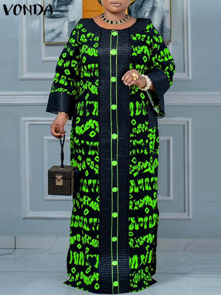 Vonda-女性のためのヴィンテージプリントマキシドレス,ロング,パッチワーク,エレガントなイブニングドレス,ラージサイズ,5xl,秋,2022