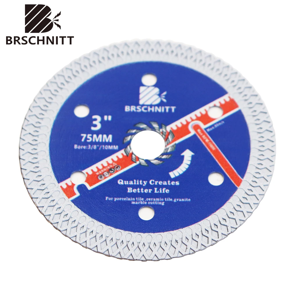 BRSCHNITT-3inch 75mm Mini disco de corte de sierra de diamante, hoja de diamante, diámetro de 10mm para cortar cerámica, mármol, granito, piedra, hoja de sierra