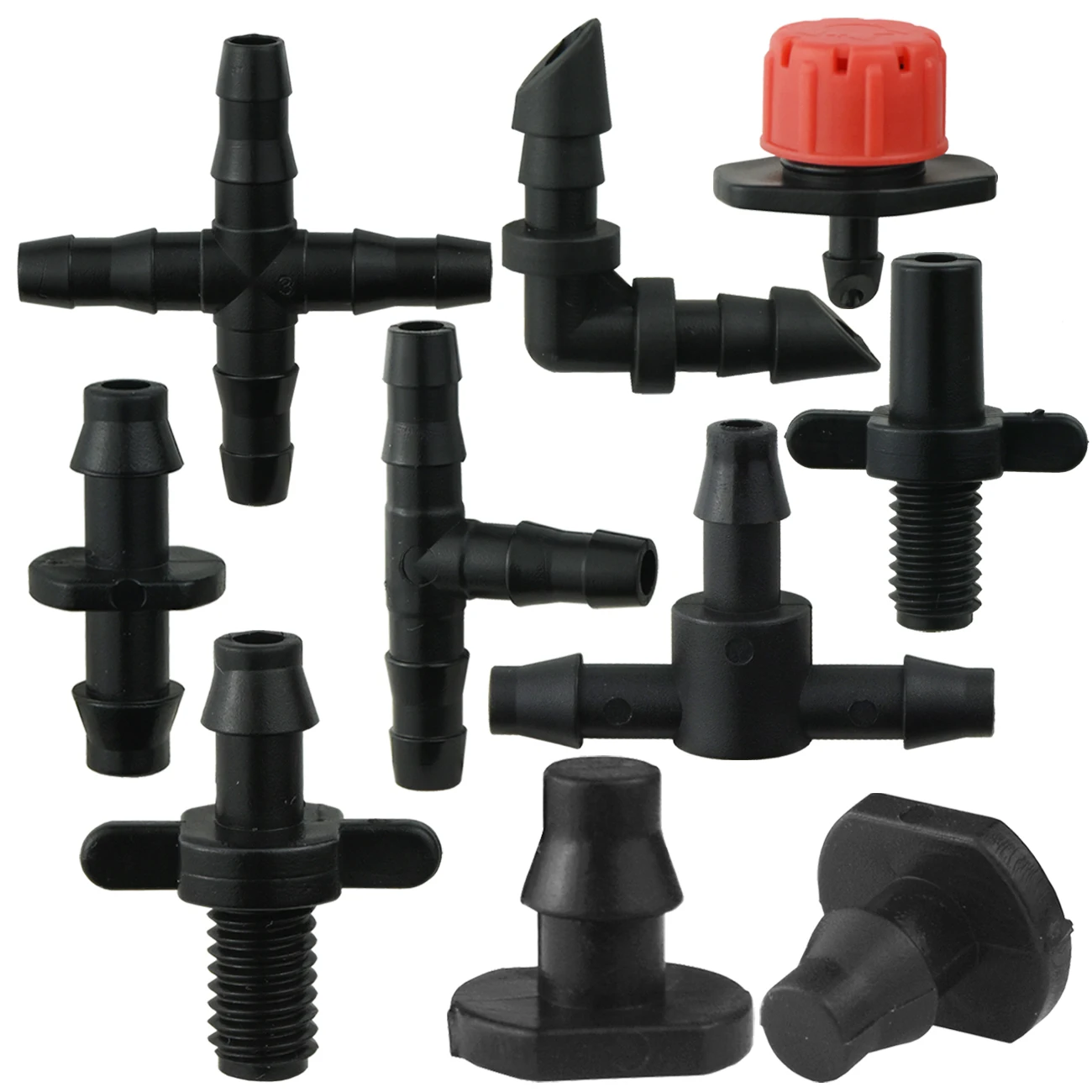 1-50pcs Barbed Connectors อุปกรณ์ชลประทานหยดชลประทาน Barbed Connectors 4/7mm อุปกรณ์ท่อสําหรับดอกไม้หม้อสวนสนามหญ้า