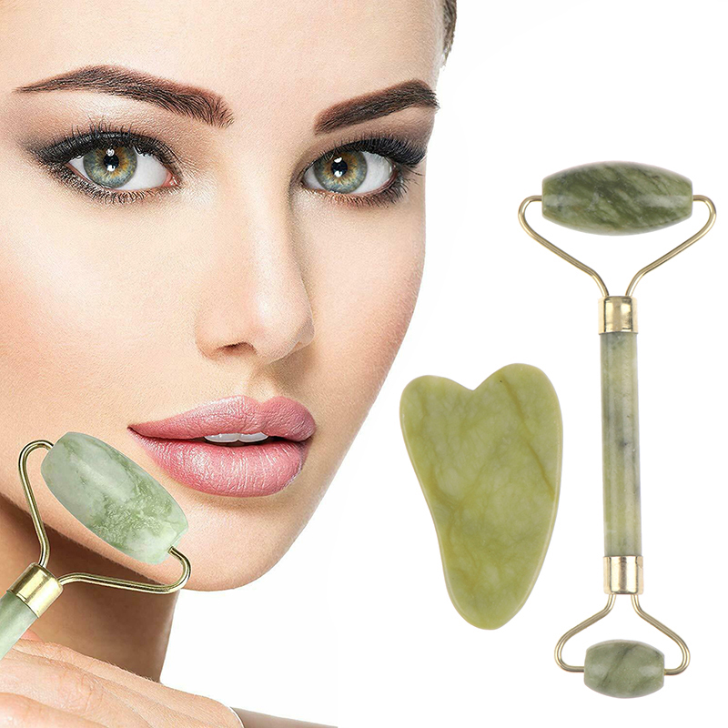 ธรรมชาติ Rose Jade Roller นวดหน้า Gua Sha คณะกรรมการหยกนวด Body Facial Eye Scraping การฝังเข็ม Face Lift