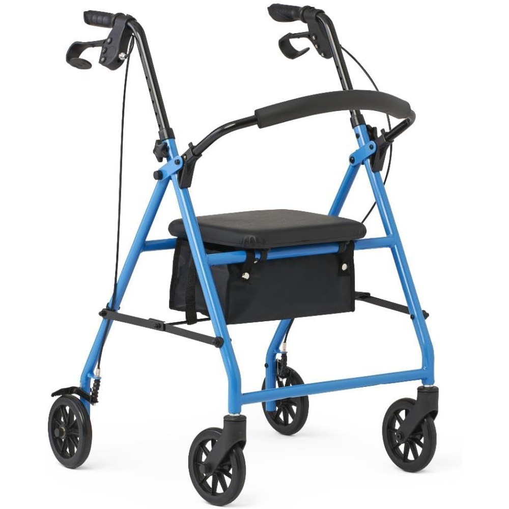 Lightweight Folding Steel Rollator Walker with Seat FSA/HSA Eligible ,Light Blue Mobility Aid for Seniors