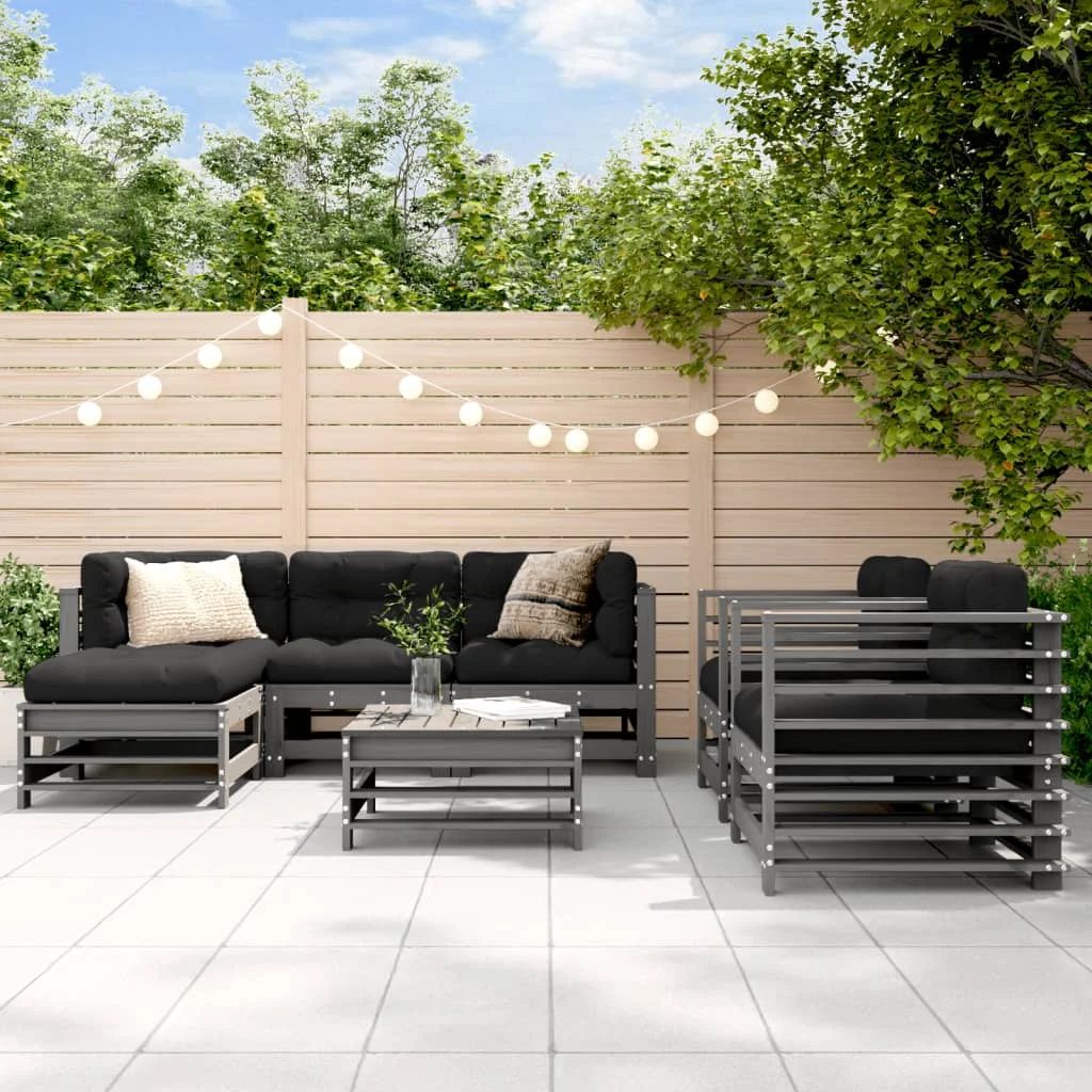 7-TLG. Set lounge da giardino con cuscini Legno massello grigio