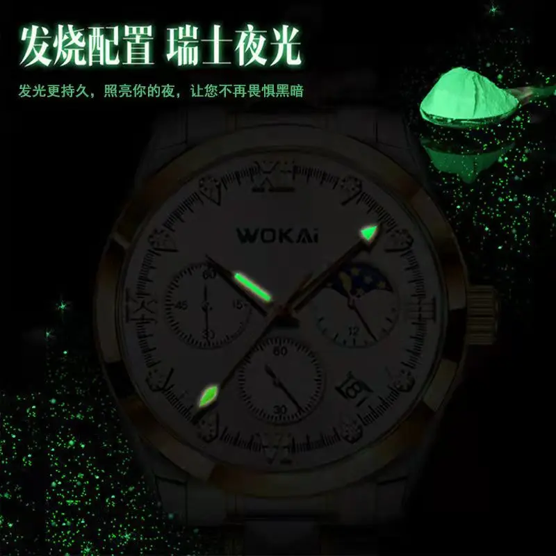 WOKAI, reloj de cuarzo clásico con cinturón luminoso informal a la moda para hombre de alta calidad, reloj retro deportivo resistente al agua para estudiantes de negocios para hombre