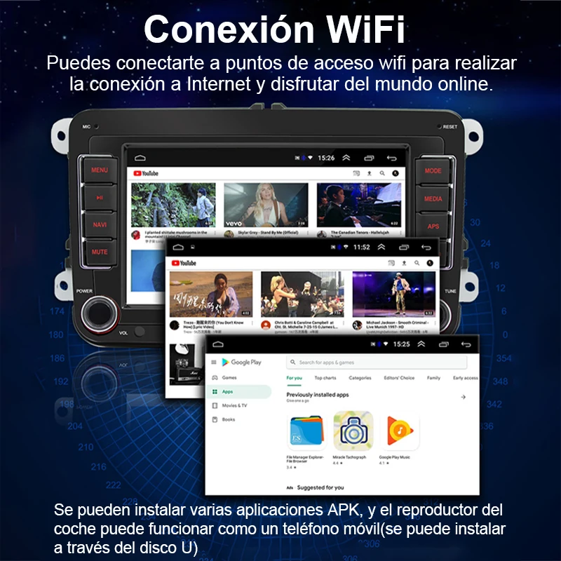 Rádio multimídia para carro com GPS Android player Universal, Carplay, Wifi, para Volkswagen Golf 5, 6, Polo, Passat B6, B7, CC, Skoda