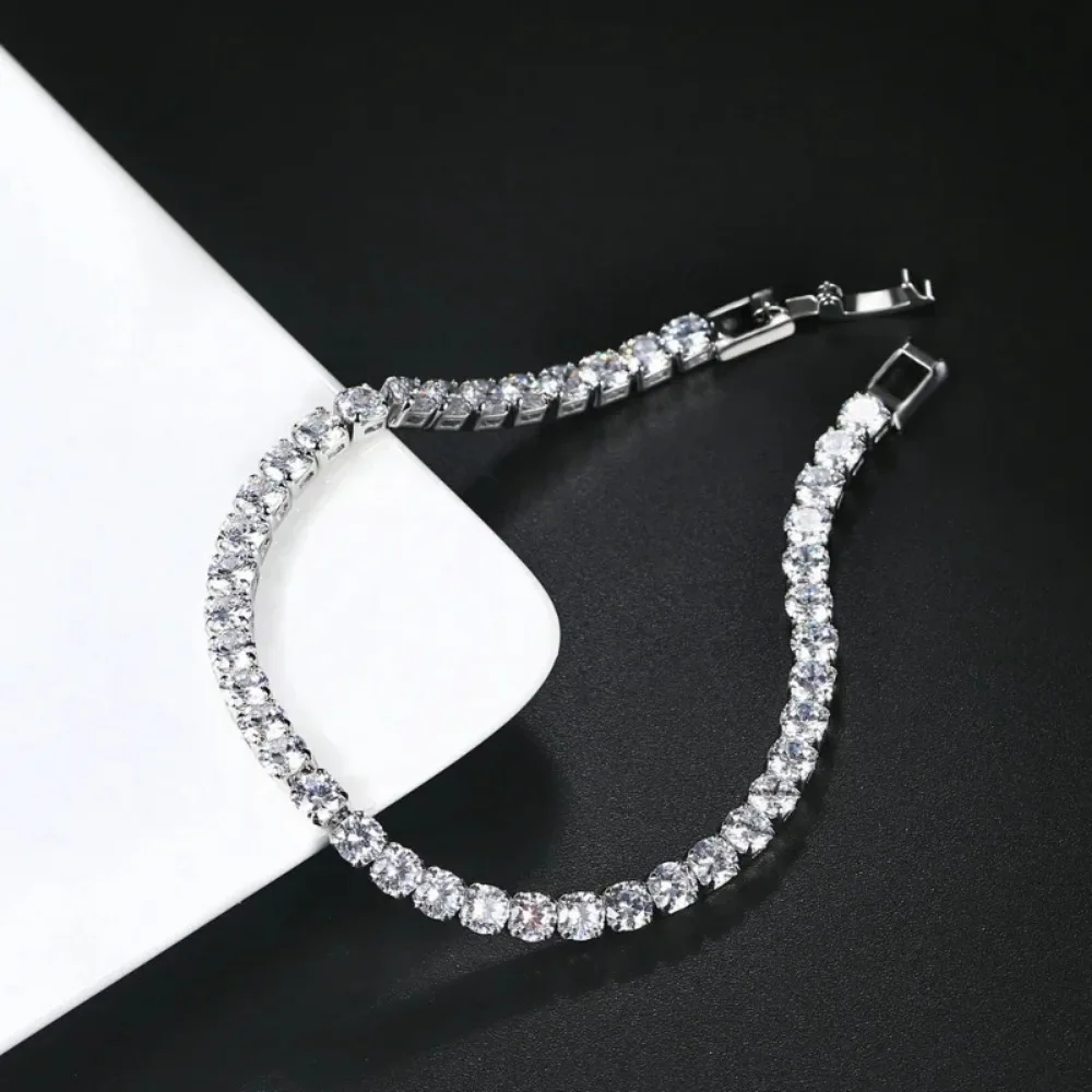 Pulseira de tênis com corrente gelada, pulseiras para mulheres e homens, cor prata, pulseira masculina, joias