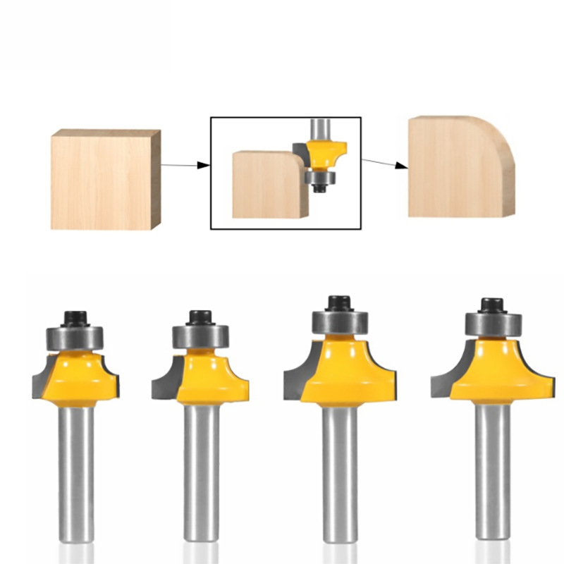 Set di 4 punte per fresa con gambo da 8 mm - Fresa per la lavorazione del legno per arrotondamento e smussatura dei bordi