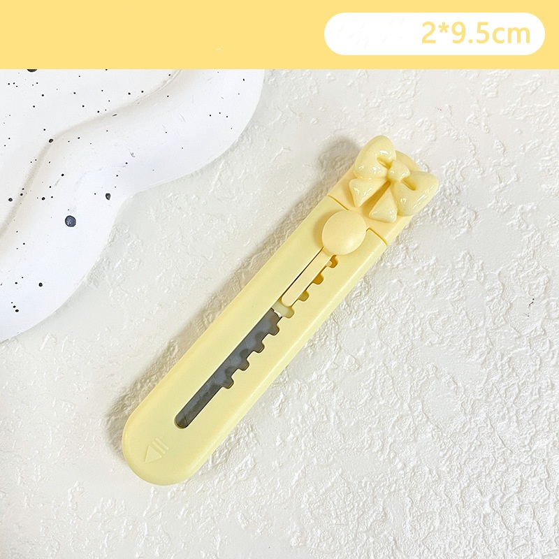 Mini couteau utilitaire d'art à nœud jaune mignon, couteau à papier, couteau rétractable pour déballage de paquets Express, papeterie cadeau