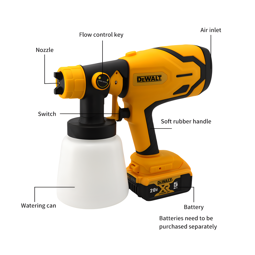Dewalt 20V Battery 1000ML Cordless Electric Spray Gun High Power Paint Sprayer Auto Furniture Steel Coating Airbrush Power Tools