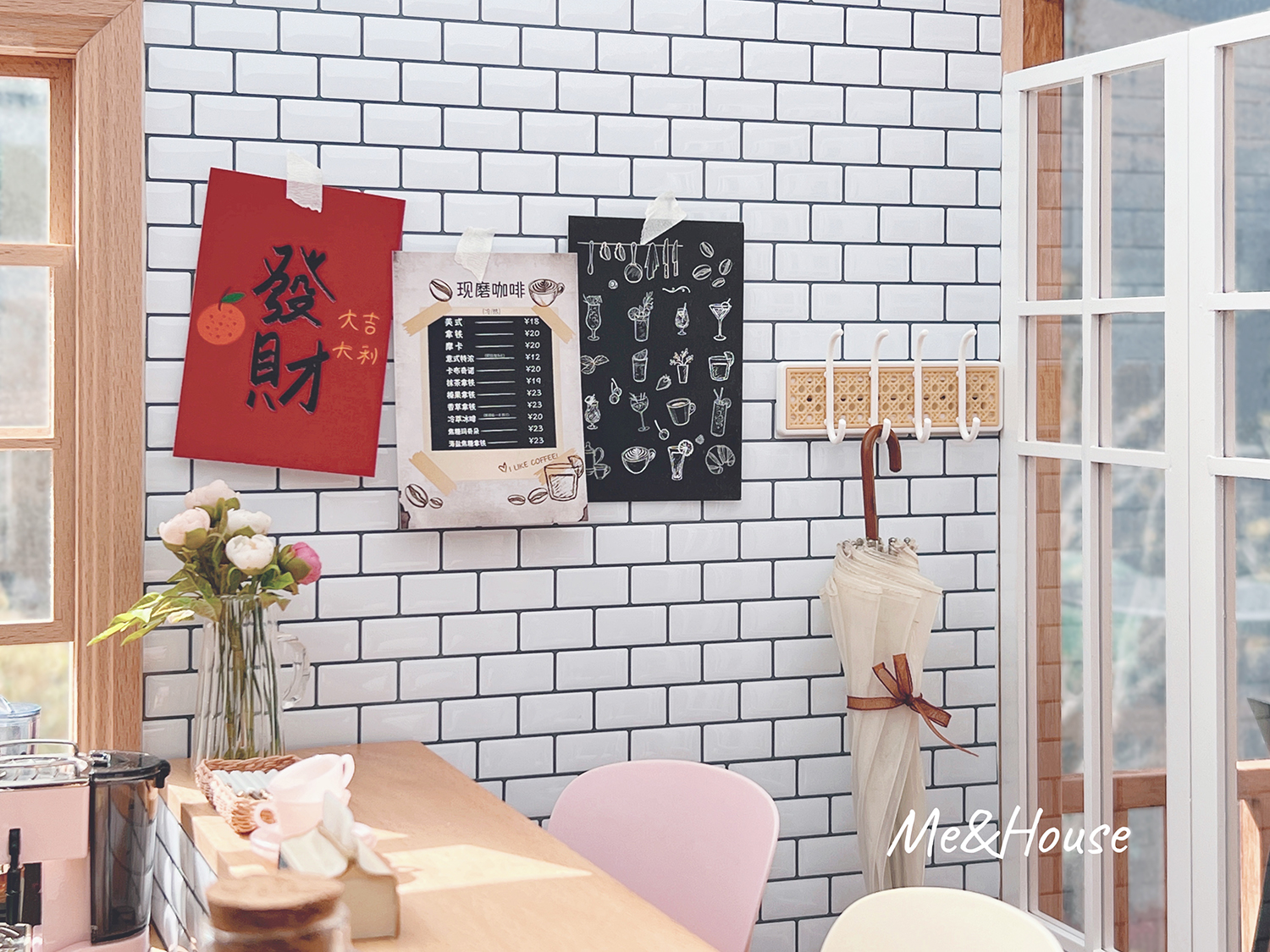 1/6, модель кукольного домика, аксессуары для мебели, мини-модель 30*30 см, белая плитка, наклейка/обои