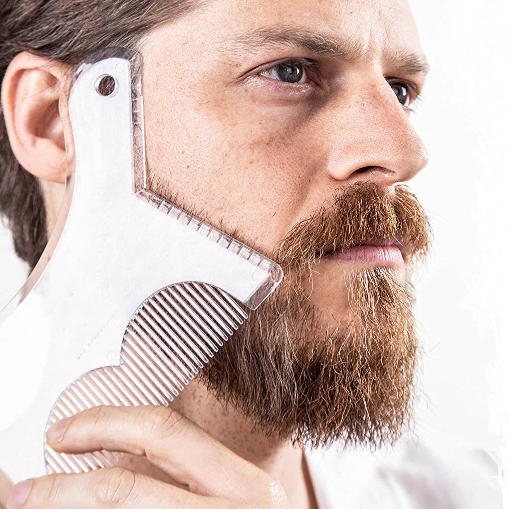 Modello per barba da uomo Pettine per styling barba multifunzionale all-in-one Strumenti creativi per modellare stencil per barba per peli del viso toastati