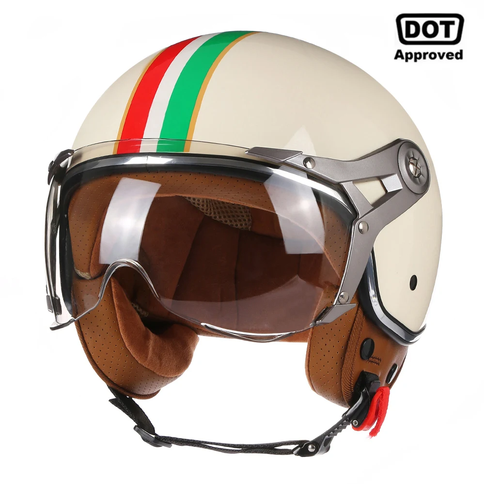 DOT 3/4 Open Face Motorcycle Retro Motorbike Helmets With For Men Women Vintage Chopper Capacete De Moto Bike Cascos Scooter