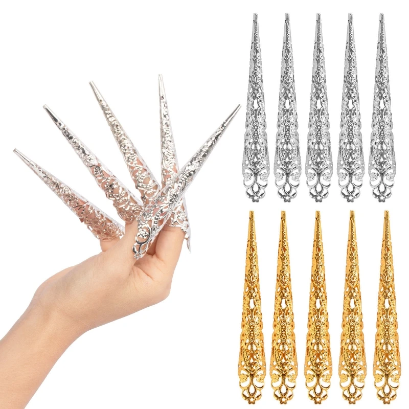 Kostum Kuno 5 Buah/Set Tempat Tidur Jari Berongga Ratu 122Mm Cincin Cakar Ujung Kuku Jari