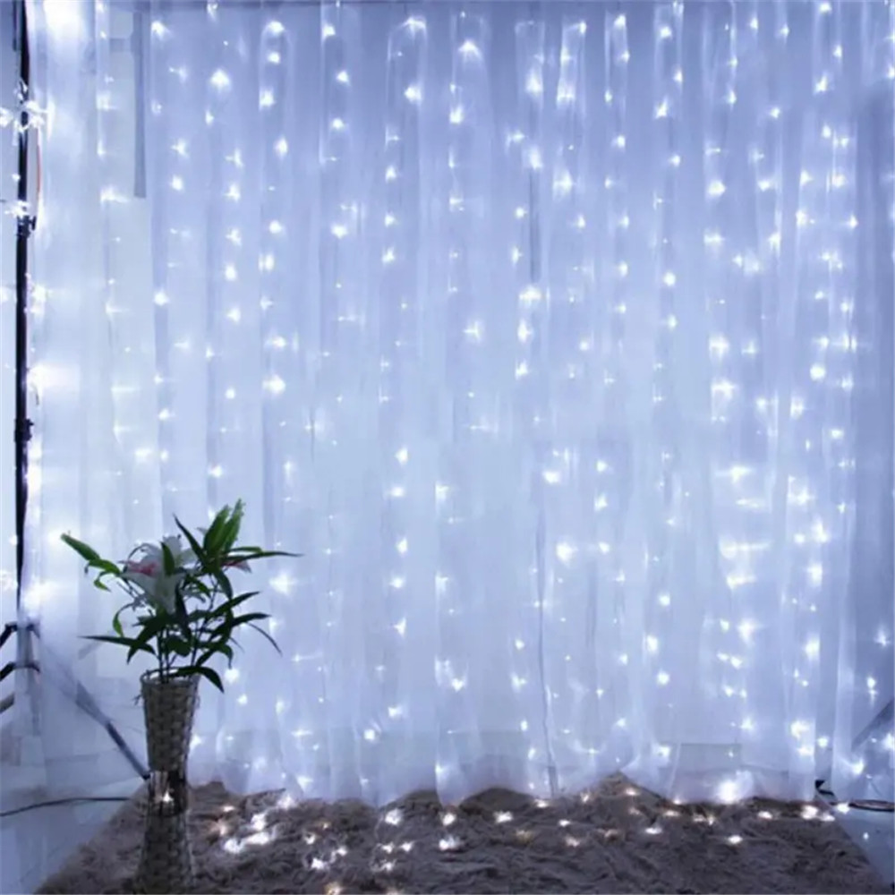 LED Curtain String Lights Christmas Garland Decor Fairy Light 8 modalità telecomando USB festa di nozze per la casa della camera da letto