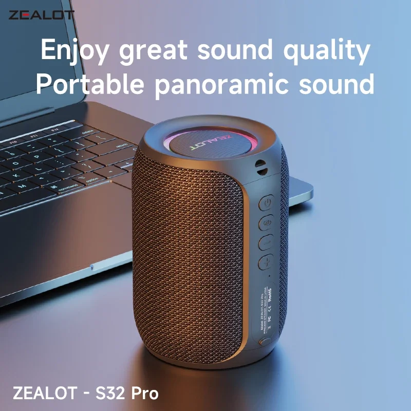 Zealot S32 pro Altoparlante subwoofer portatile esterno wireless Bluetooth Impermeabile IPX6 Doppio accoppiamento 3600mAh Altoparlante wireless
