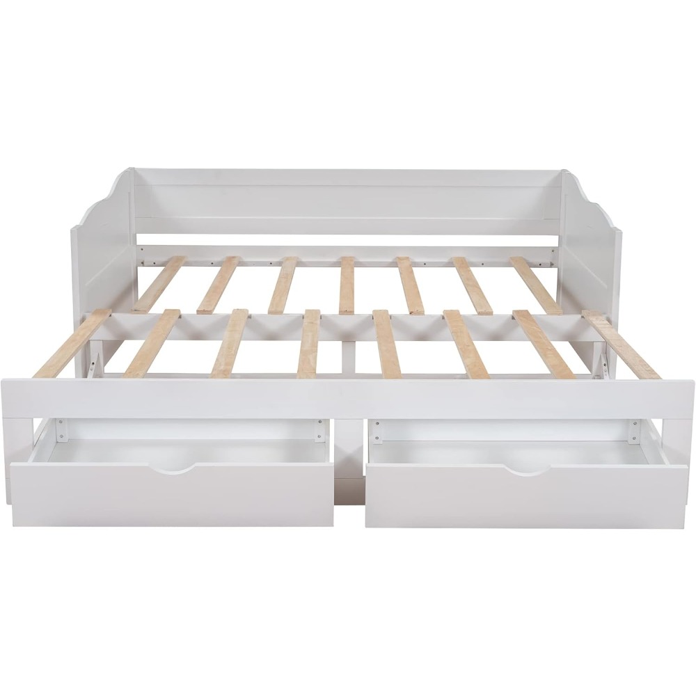 Harper & Bright Designs Twin Size Daybed with Trundle and 2 Drawers, Twin to King Extendable Daybed, Wooden Sofa Bed Frame for L