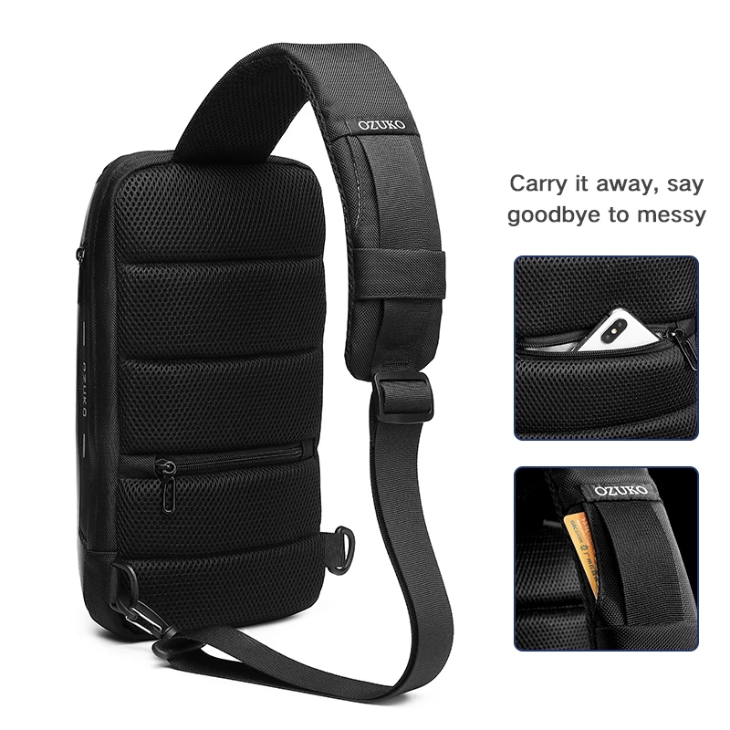 OZUKO-Multifunções Crossbody Bolsa de Peito para Homens, Anti-Roubo Ombro Messenger Bags, Masculino Impermeável Short Trip Pack, Novo