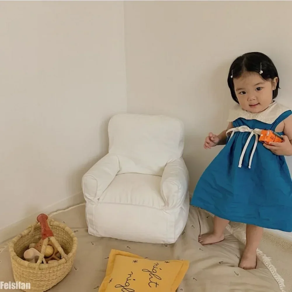 シングル子供用ソファ INS ビーンバッグチェック柄キャンバスミニチェア幼稚園シート早期教育機関ベビー家具ギフト