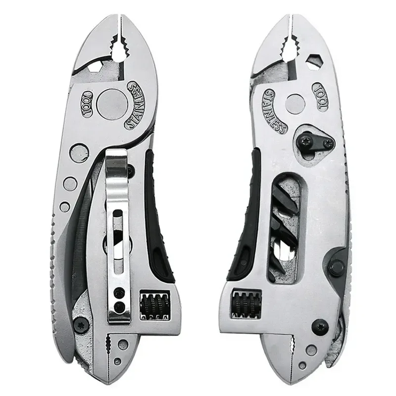 Alicates multiherramienta, cuchillo de bolsillo, juego de destornilladores, llave ajustable, llave de mandíbula, reparación, herramientas múltiples de supervivencia para acampar al aire libre