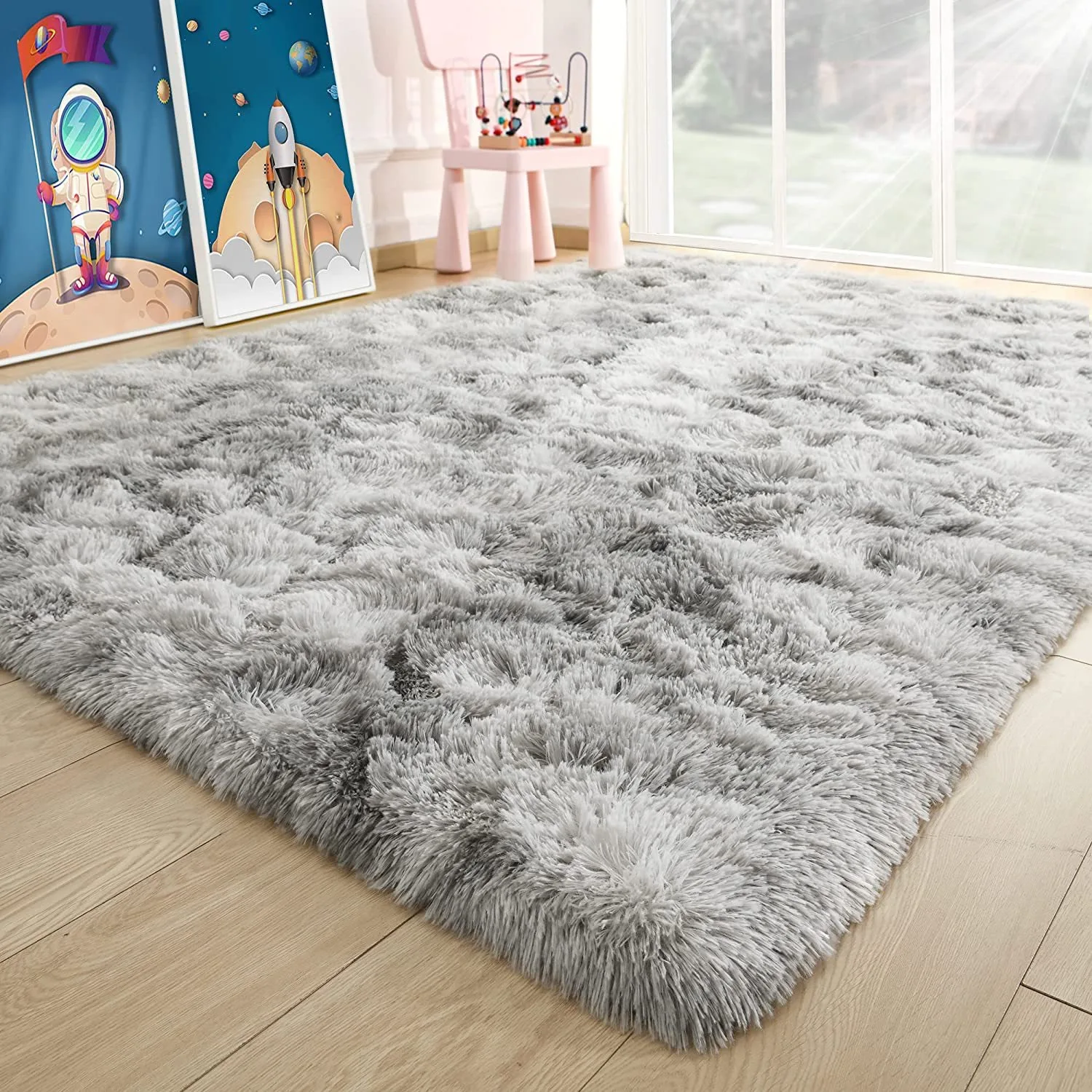 VIKAMA Tie-Dye Gradient Fuzzyพรมนุ่มสบายห้องนั่งเล่นสาวน่ารักเด็กห้องนอนเตียงขนาดใหญ่ชั้นMat