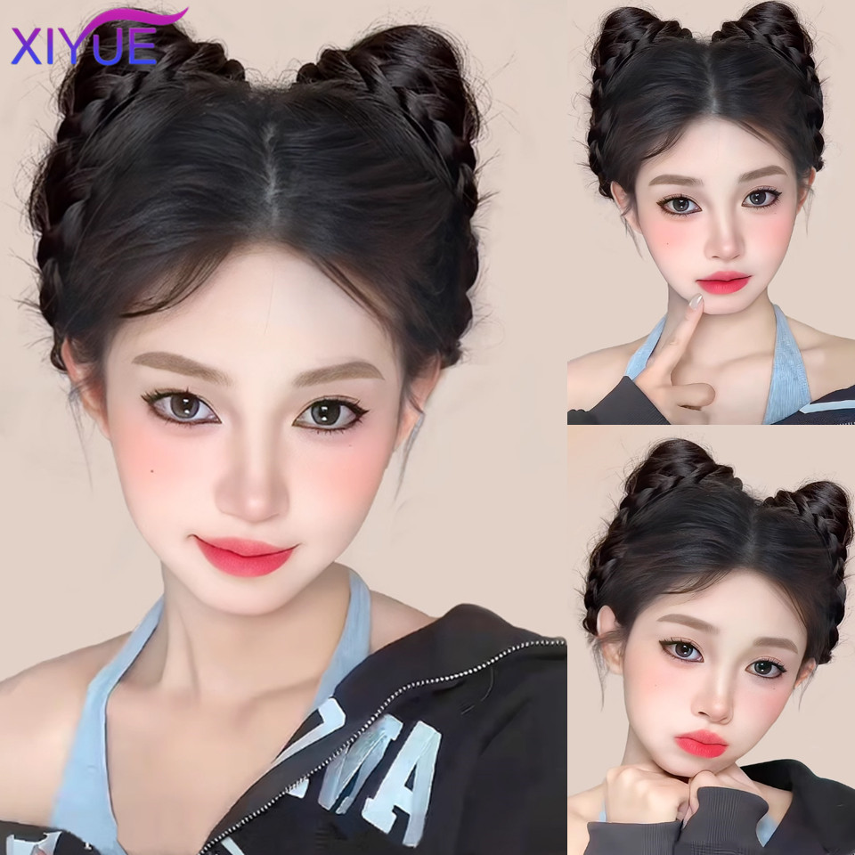 Xiyue-猫の耳falseヘアボールヘッドウィッグ、女性合成毛、ボリュームの増加、ふわふわのホーンラップ