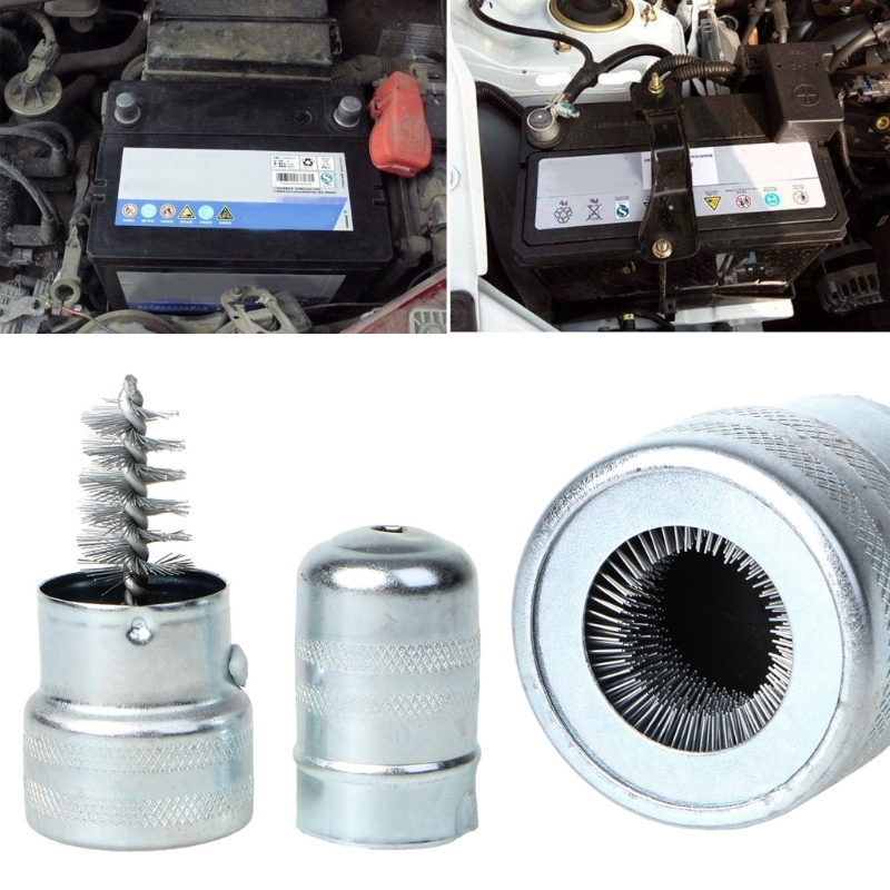 Herramienta limpiadora de terminales de poste de batería plateada para vehículo de coche, cepillo de acero inoxidable U90C