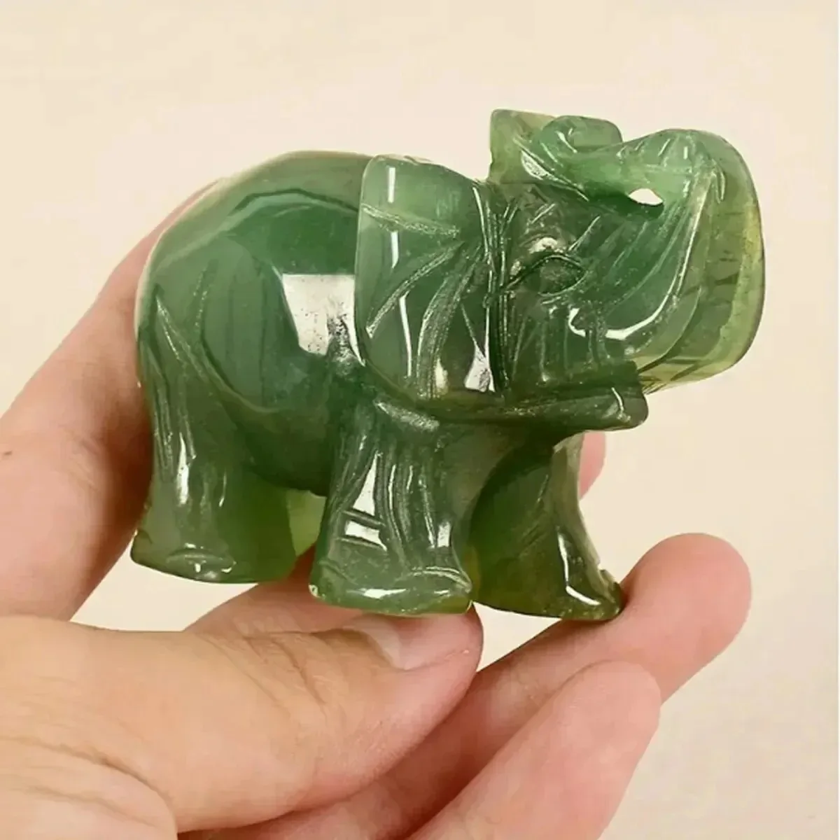 Estátua de jade aventurina verde, elefante da sorte, feng shui, estatueta, ornamento de escritório, chakra, pedras de cura, decoração