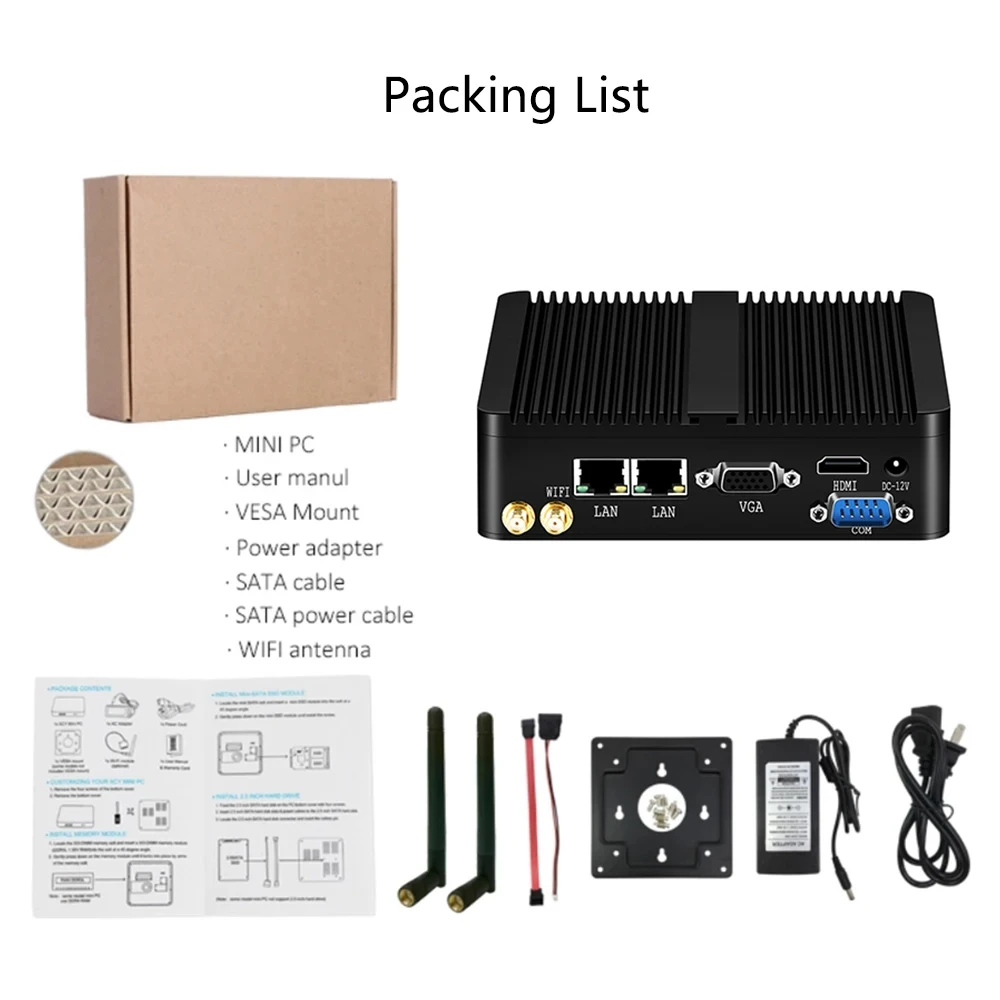 Fanless 2LAN2COM Industrial Mini PC Inter Celeron J6412 DDR4 RS485/RS232 Support Windows10/11 LINUX WiFi Moudle Desktop Computer